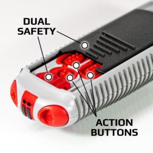 Diagram showing the dual safety badges and action buttons on AIIRO®