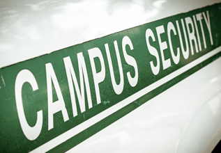 The words "Campus Security" on the side of a vehicle
