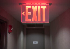 Glowing red exit sign