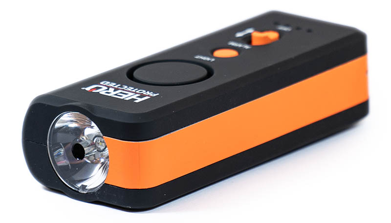 HEROLITE 4-in-1 Personal Safety includes blinding strobe lights, deafening alarm, emergency power bank, and brilliant flashlight